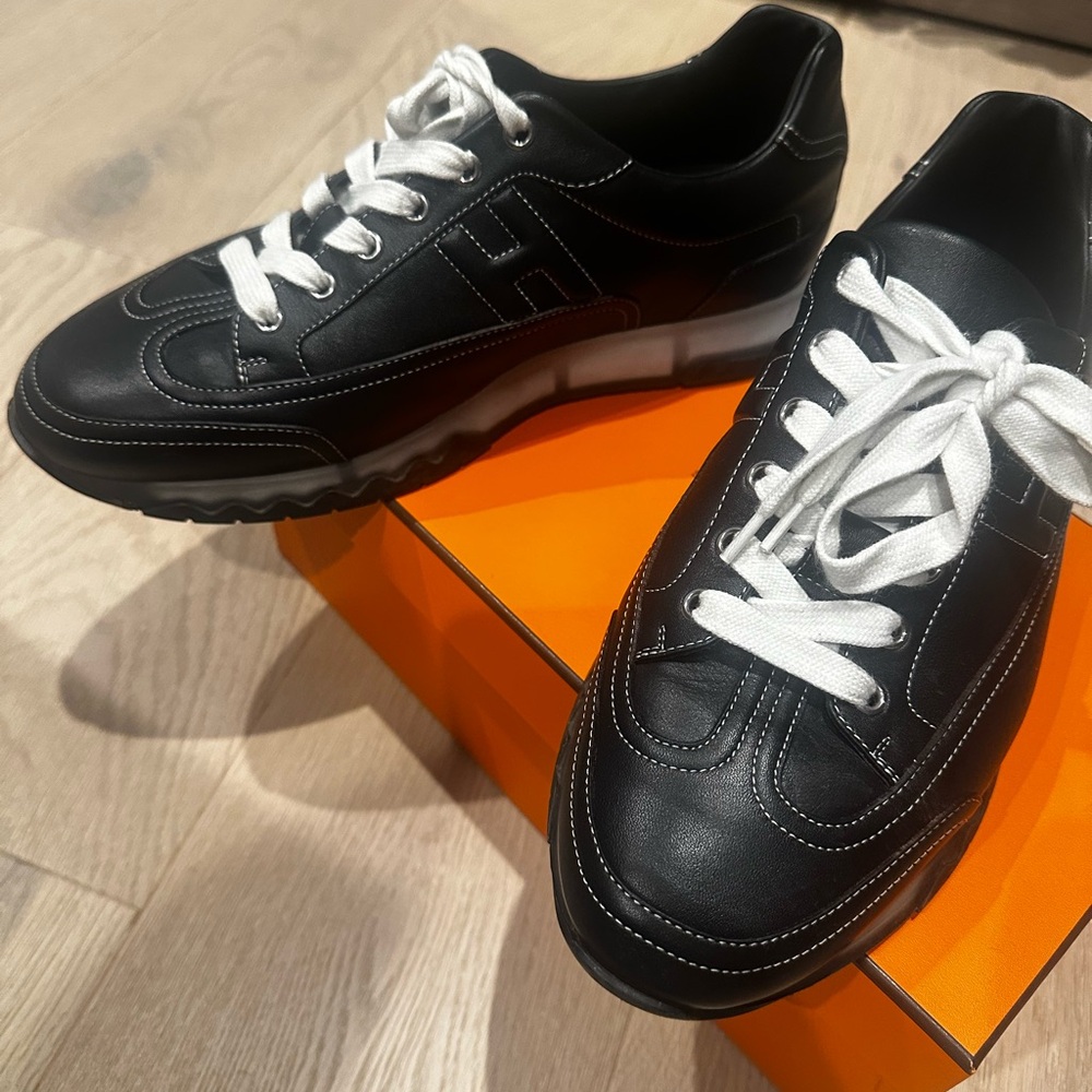 Hermes Trail  Black and White Sneakers Leather Athletic Design with box